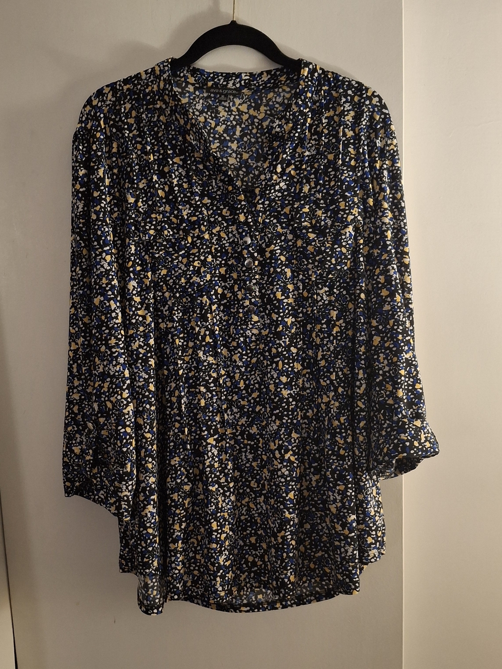 Ava & Grace Ladies' Floral V-Neck Blouse - Navy and Mustard